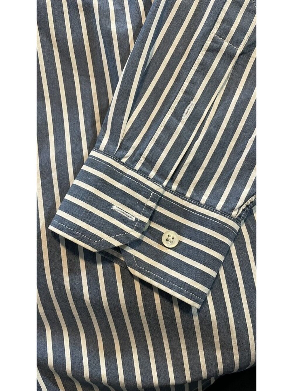 Banana Republic Classic Fit Button Down Shirt Medium Blue Strip Crisp Cotton - Picture 10 of 14